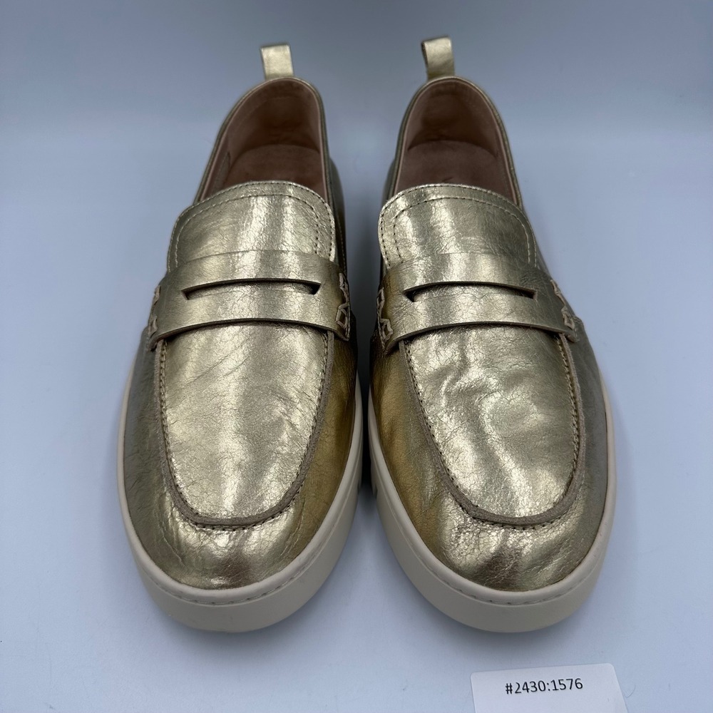 Vionic Uptown Gold Metallic Penny Loafer Platform Lug Sole 11 Wide Comfort Luxe